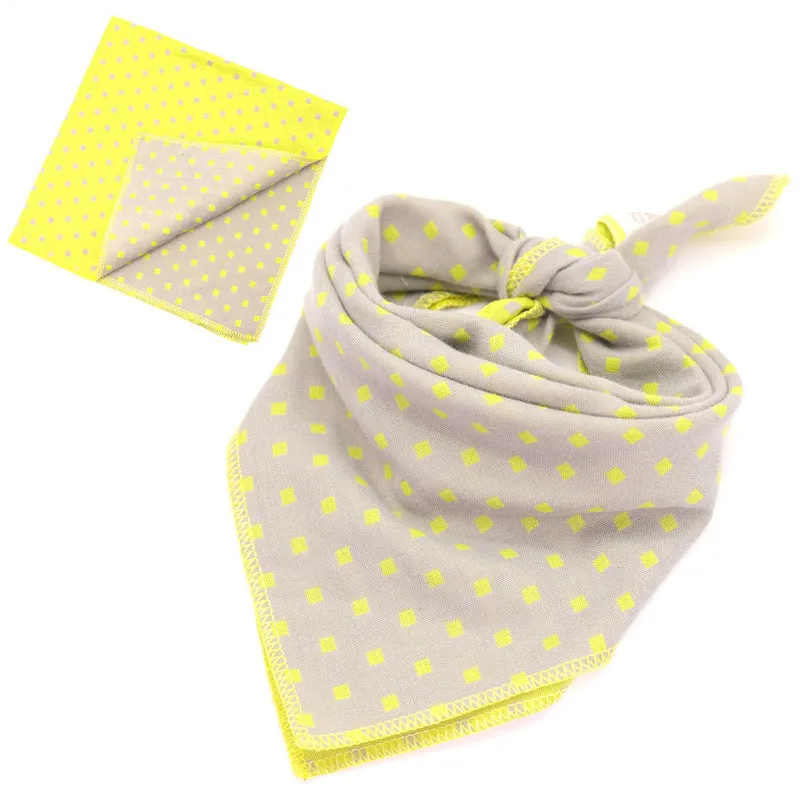 Plaid double sided cotton pet scarf in beige colour, 45x45cm, laid flat on surface