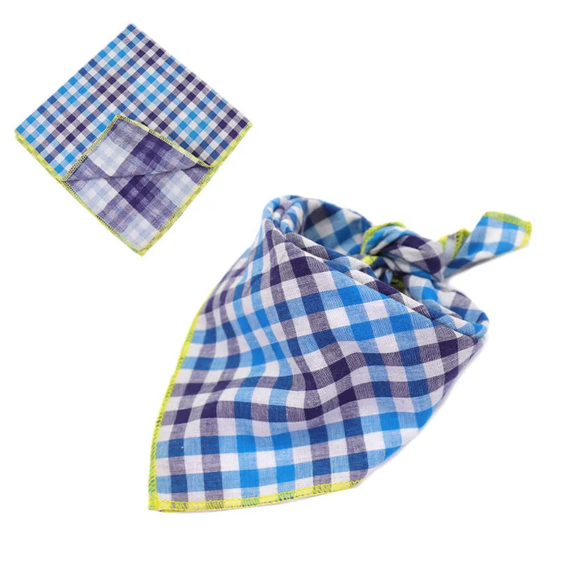 Plaid double sided cotton pet scarf in beige colour, 45x45cm, laid flat on surface