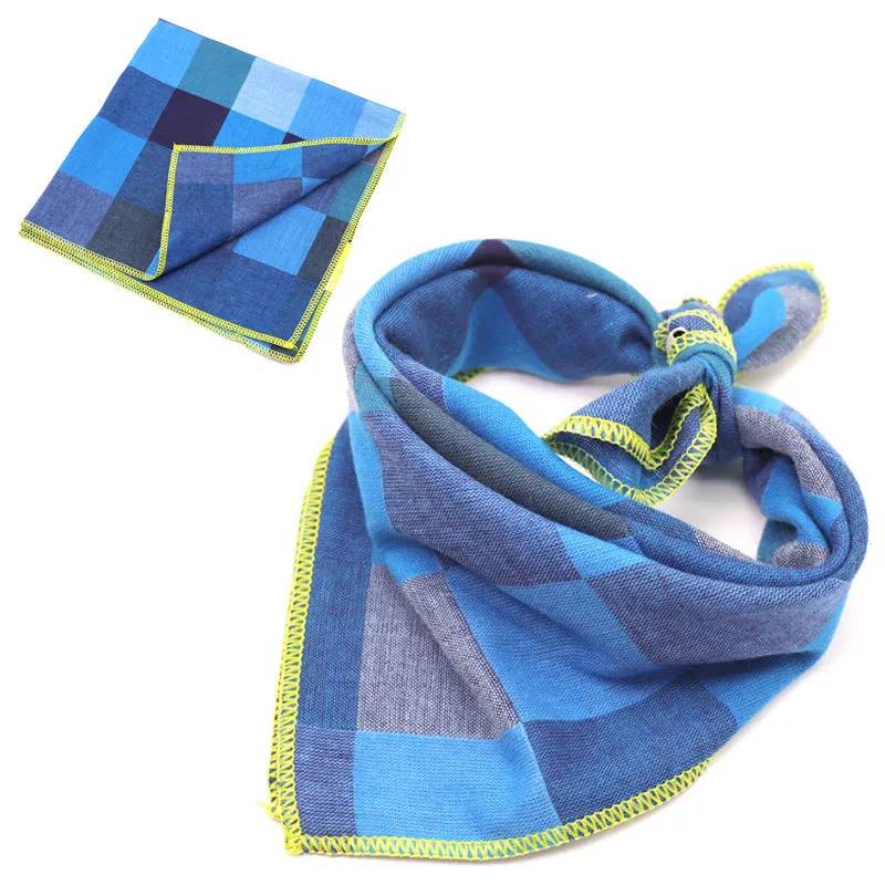 Plaid double sided cotton pet scarf in beige colour, 45x45cm, laid flat on surface
