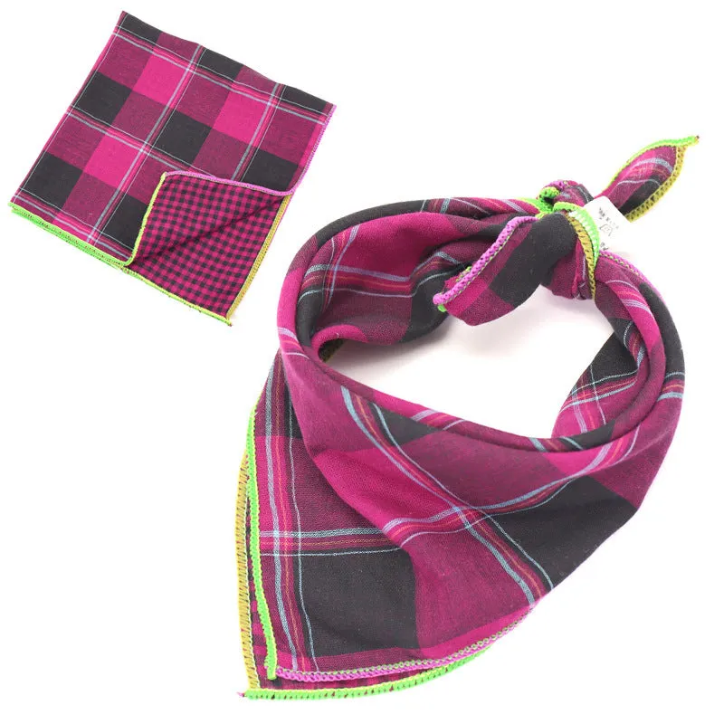 Plaid double sided cotton pet scarf in beige colour, 45x45cm, laid flat on surface