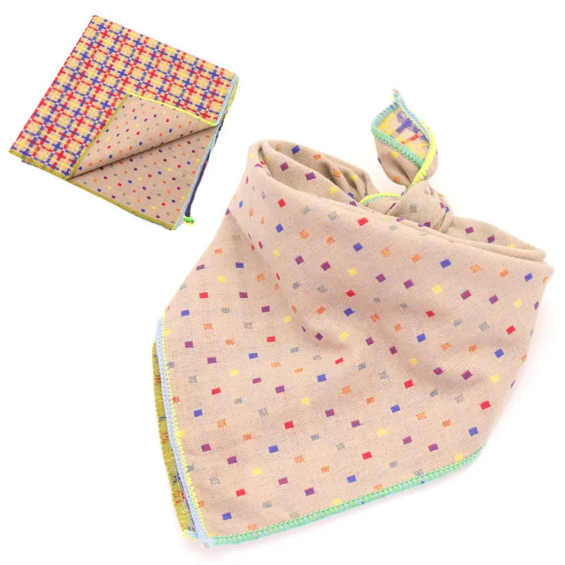 Plaid double sided cotton pet scarf in beige colour, 45x45cm, laid flat on surface