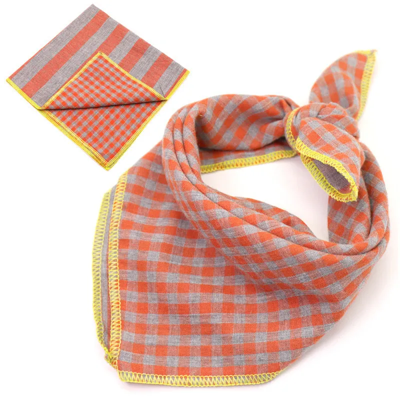 Plaid double sided cotton pet scarf in beige colour, 45x45cm, laid flat on surface