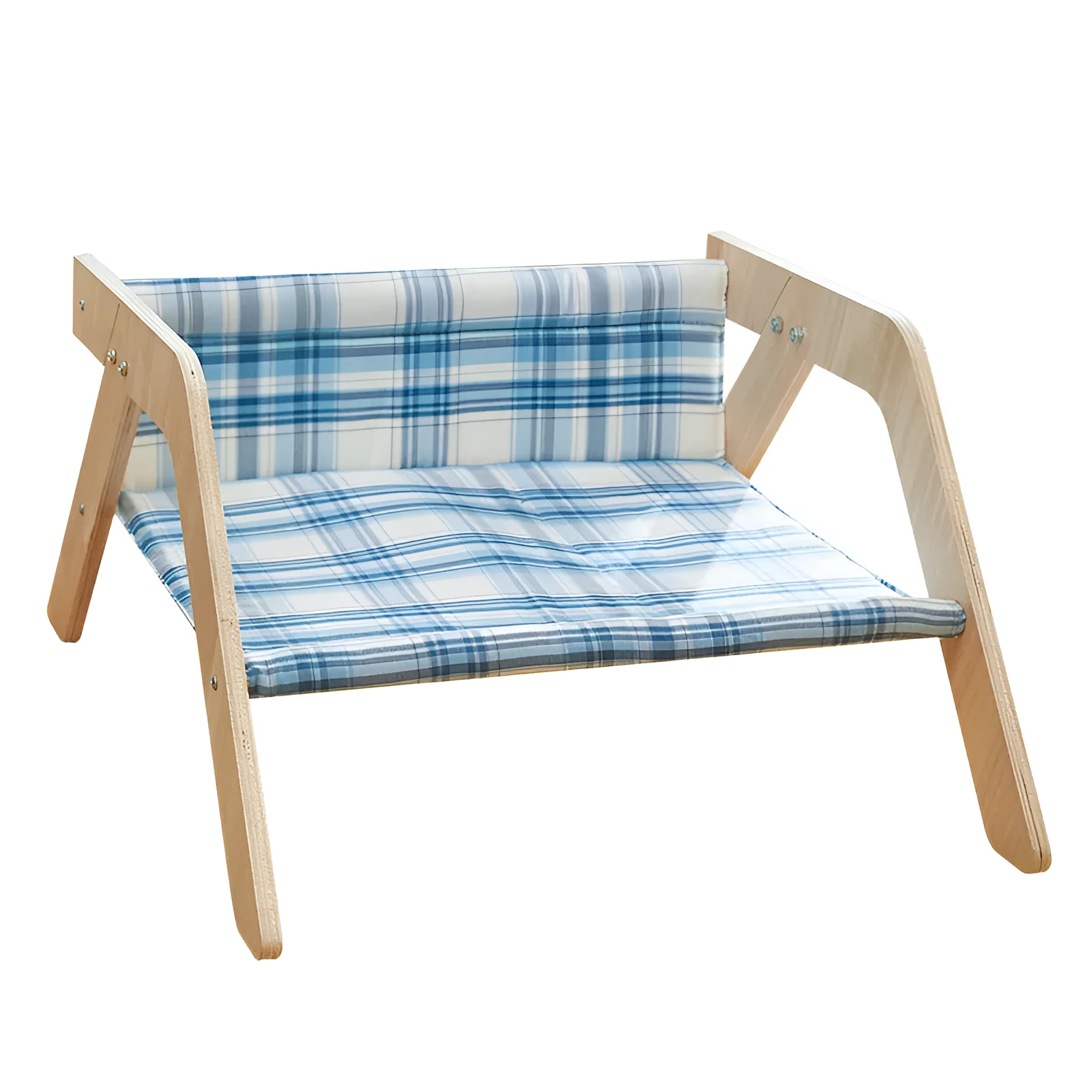 Wooden elevated cat beach chair bed with cloth hammock in green and blue colour options