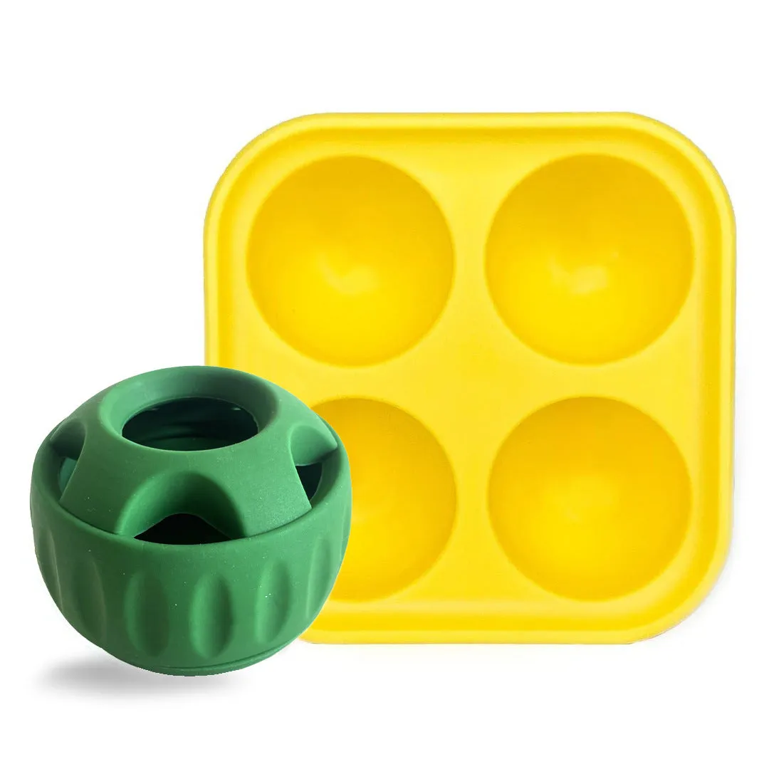 Green silicone slow feeder dog toy with ball and tray for slower eating and interactive play