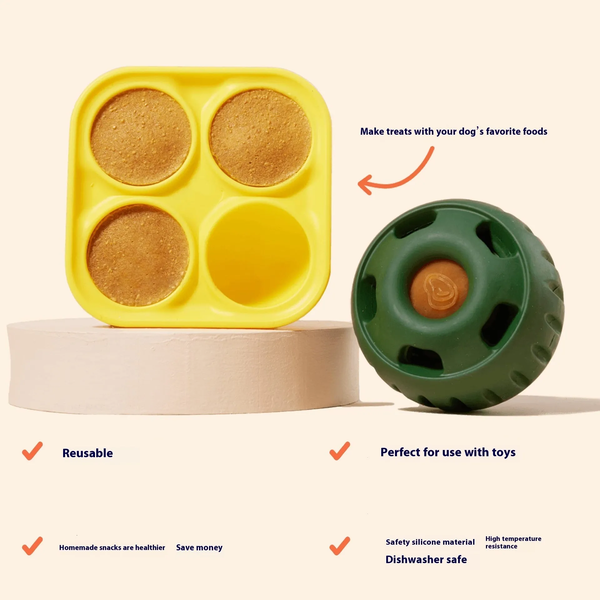 Green silicone slow feeder dog toy with ball and tray for slower eating and interactive play