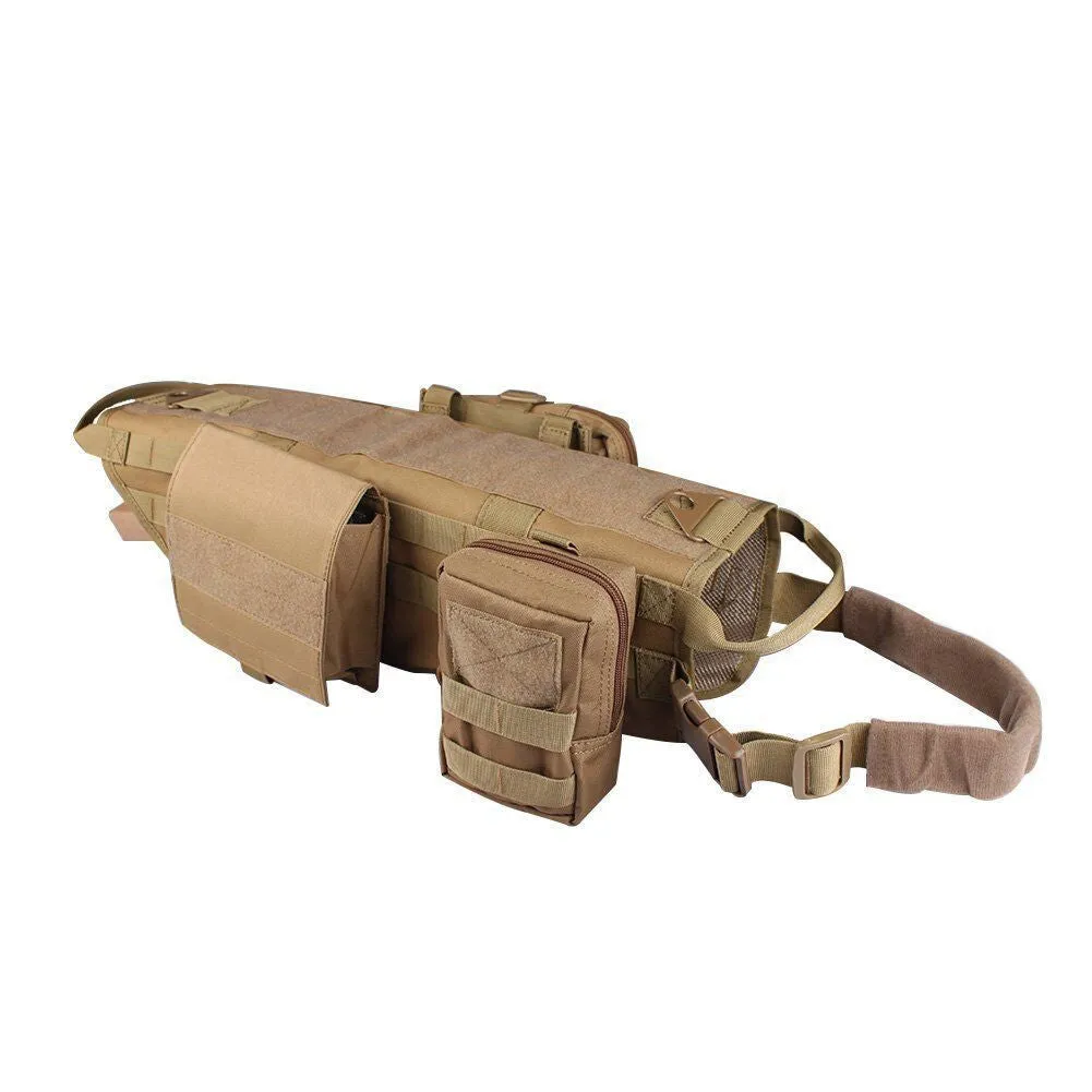 Dog combat clothing vest in 600D nylon, waterproof, in Mud colour with adjustable straps and webbing
