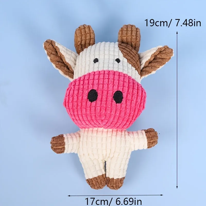 Animal-shaped plush dog chew toy with squeaker in multiple colour options