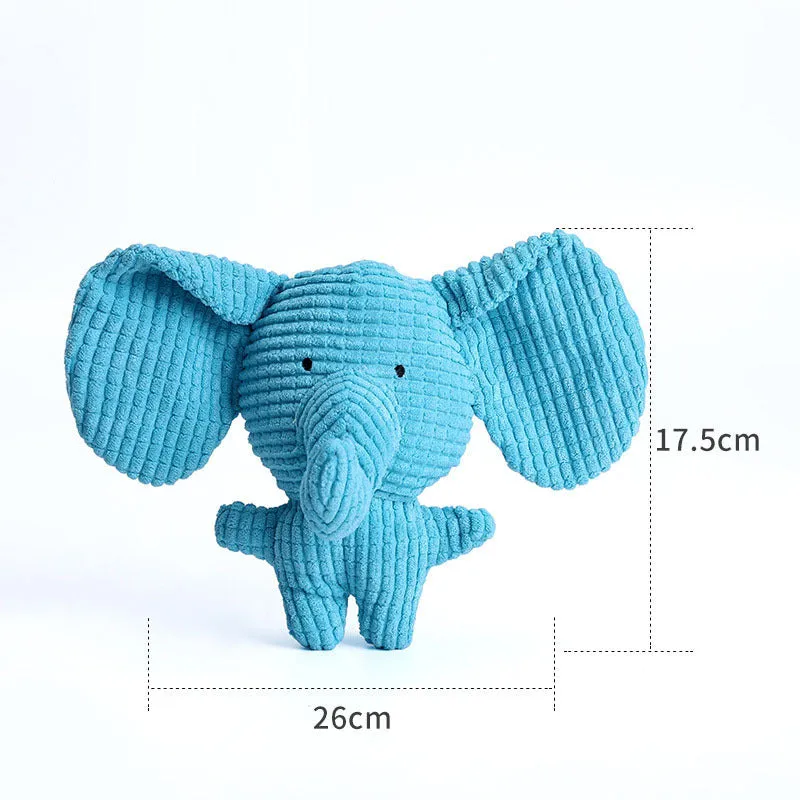 Animal-shaped plush dog chew toy with squeaker in multiple colour options