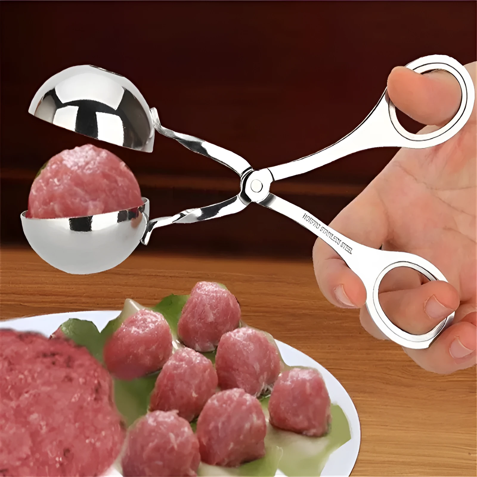Stainless steel meatball scoop with non stick surface, 16cm length, M size 4.8cm diameter