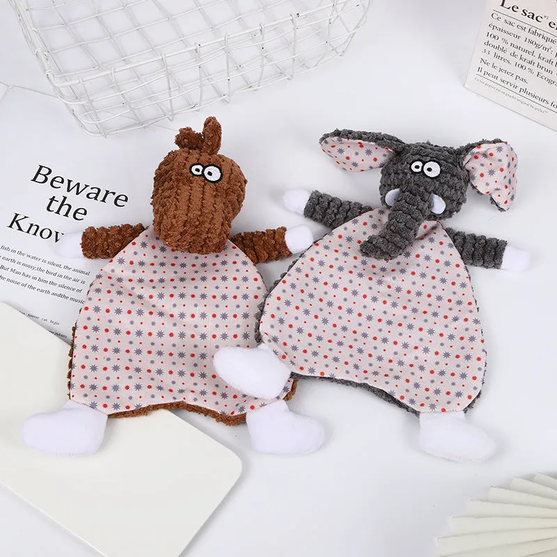 Fox elephant squeaky plush pet toy for cats and dogs in brown colour