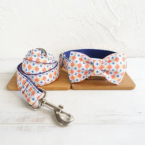 Bohemian printed polyester dog collar in blue with adjustable buckle, available in multiple sizes for small to large dogs