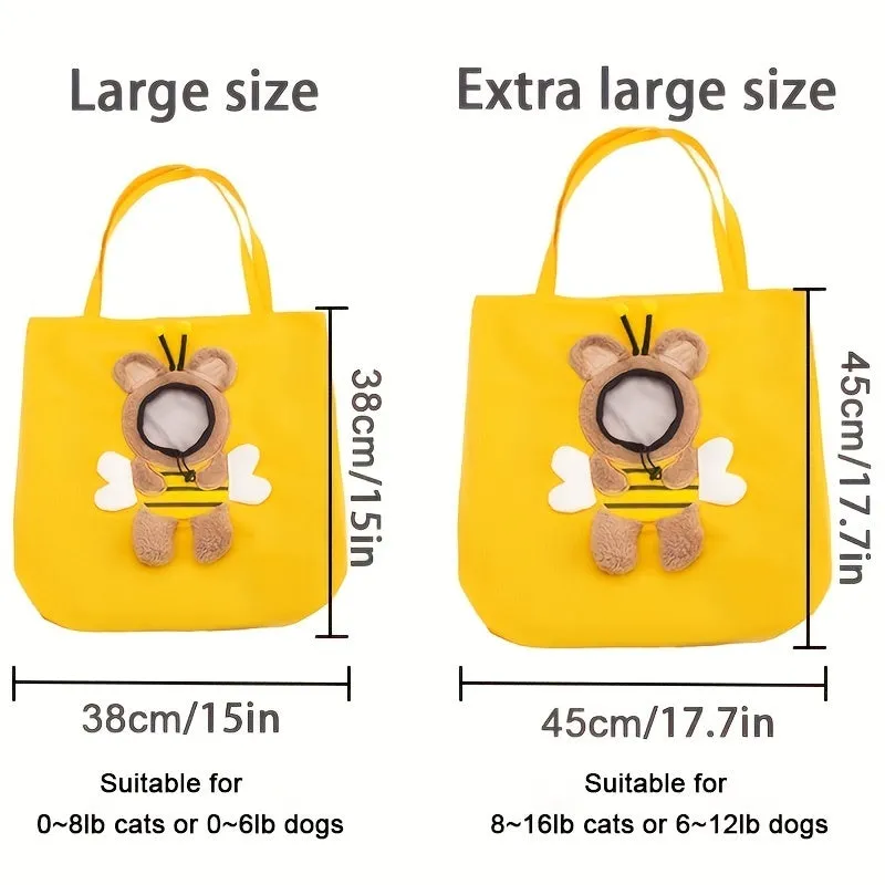 Little Bee Design canvas pet carrier shoulder bag with safety zippers and 3D animal pattern