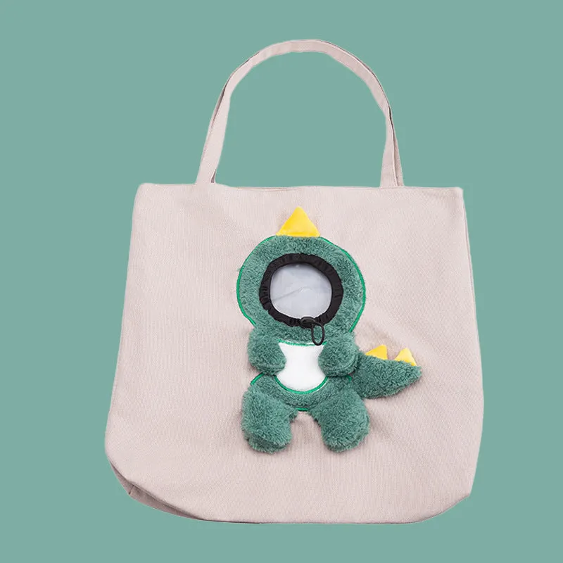 Little Bee Design canvas pet carrier shoulder bag with safety zippers and 3D animal pattern
