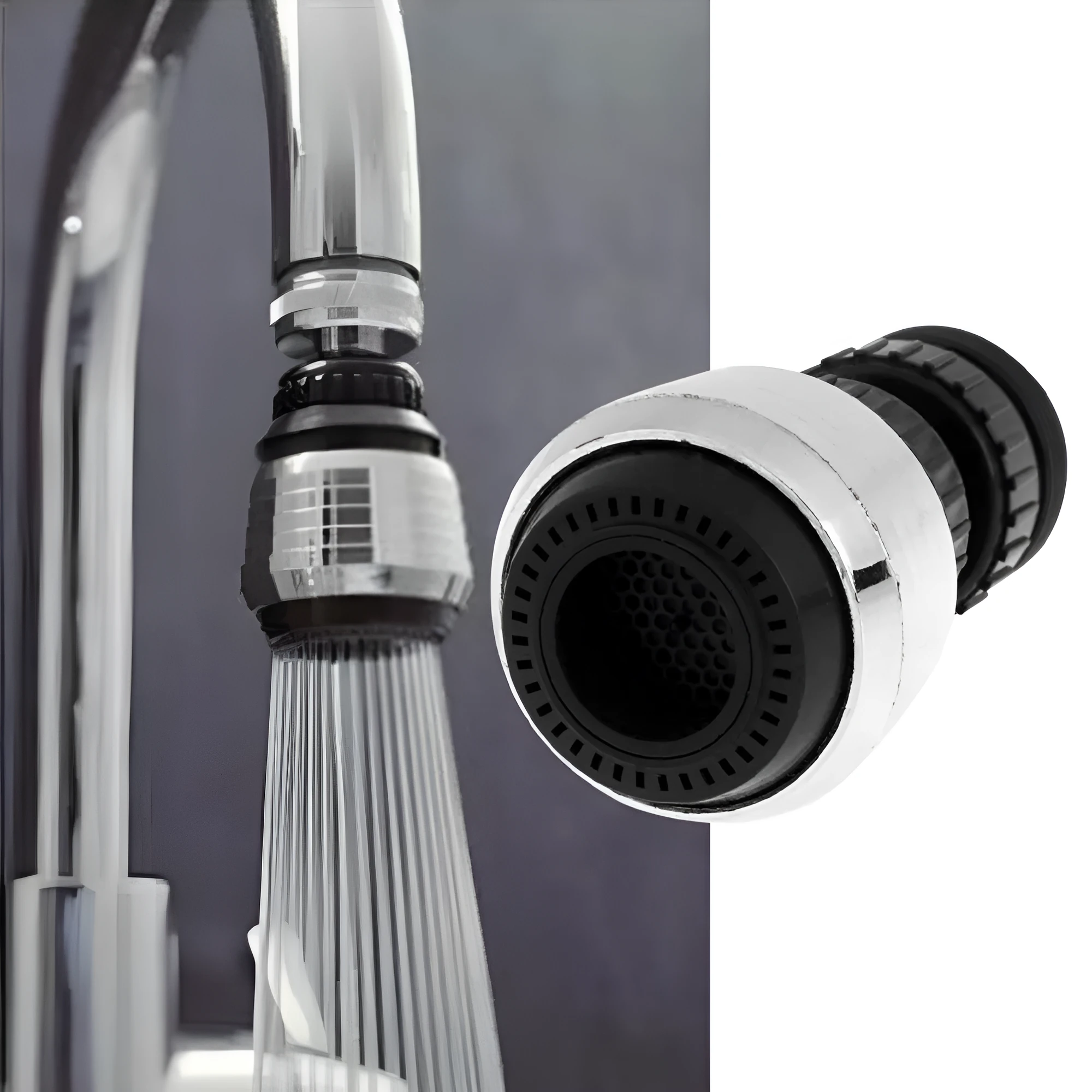 Black multifunctional kitchen plastic faucet with 360 degree rotation and chrome plated finish
