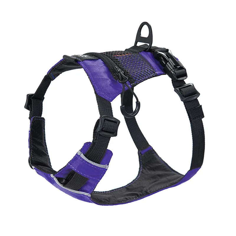 Waterproof reflective nylon dog harness in black, adjustable size, chest strap design