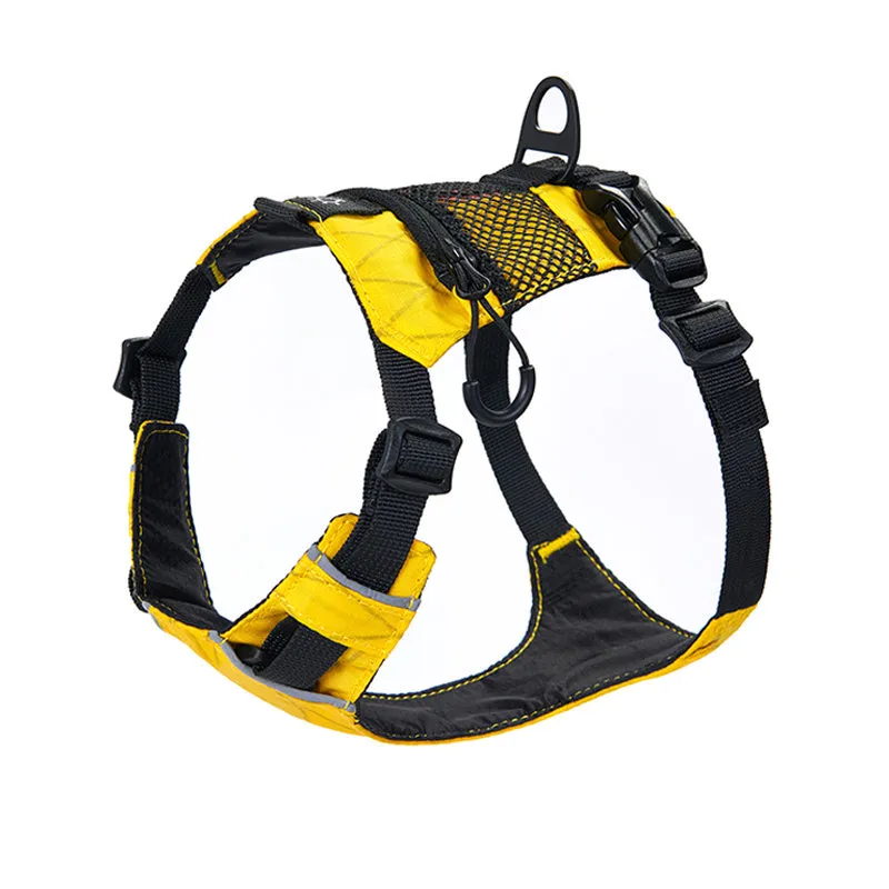Waterproof reflective nylon dog harness in black, adjustable size, chest strap design