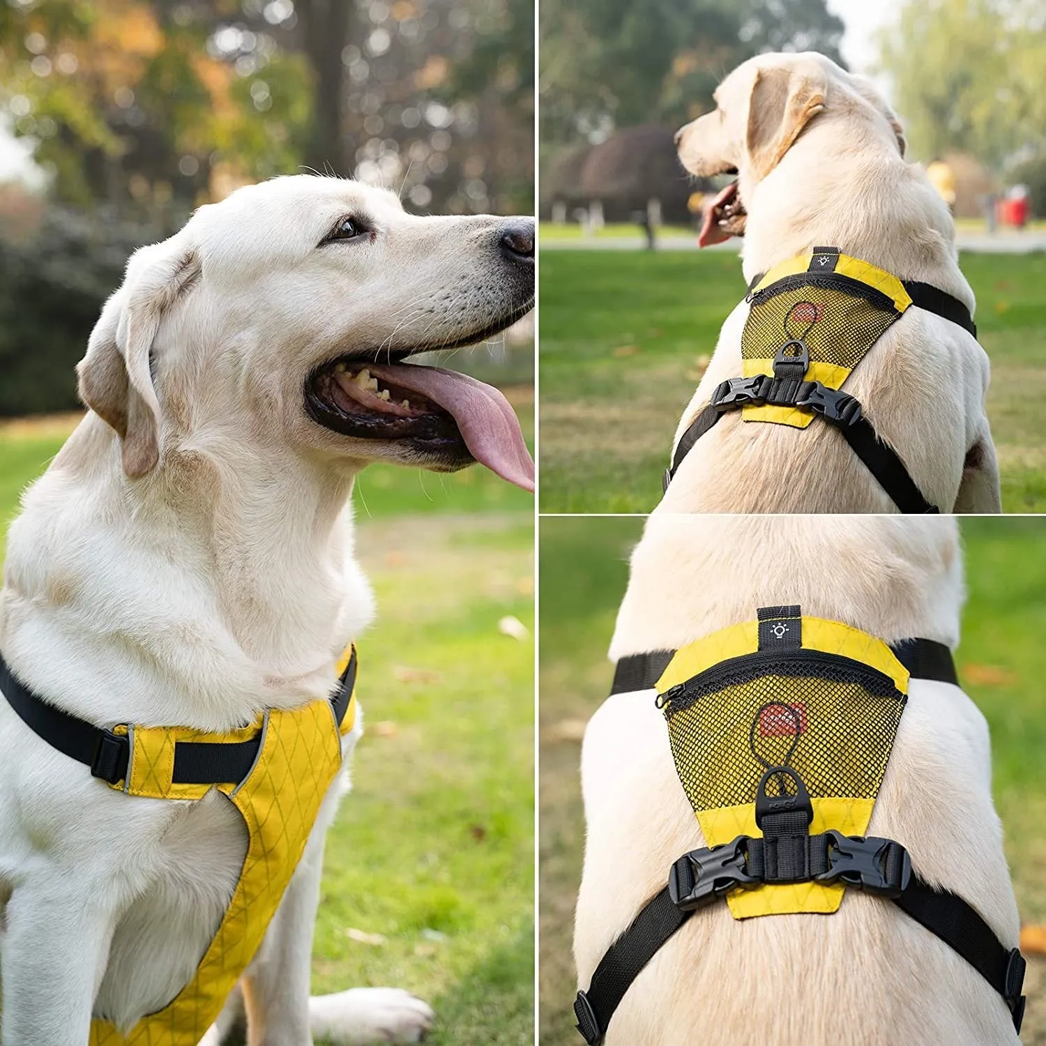 Waterproof reflective nylon dog harness in black, adjustable size, chest strap design
