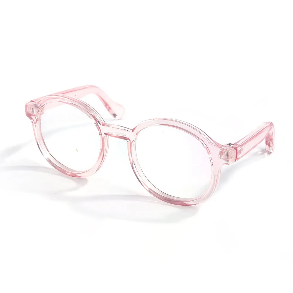 Plastic transparent cat glasses in seven colour options including black, pink, and leopard print