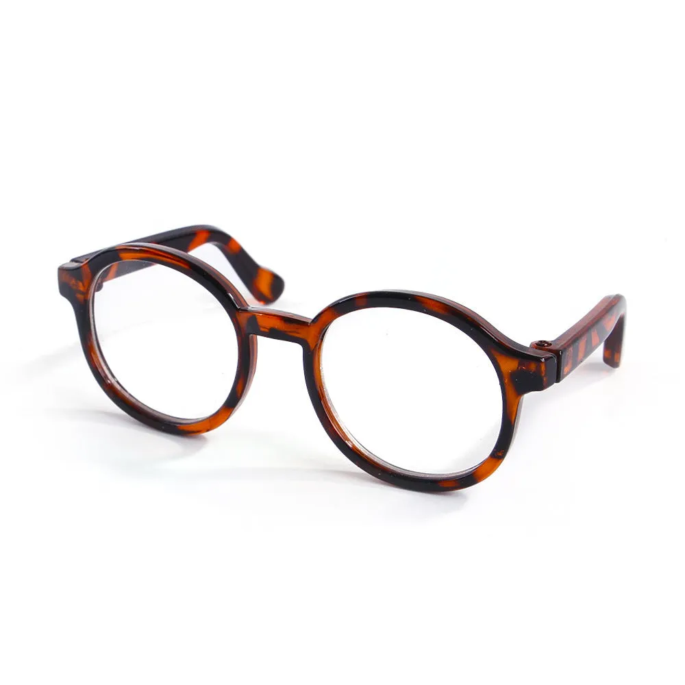 Plastic transparent cat glasses in seven colour options including black, pink, and leopard print