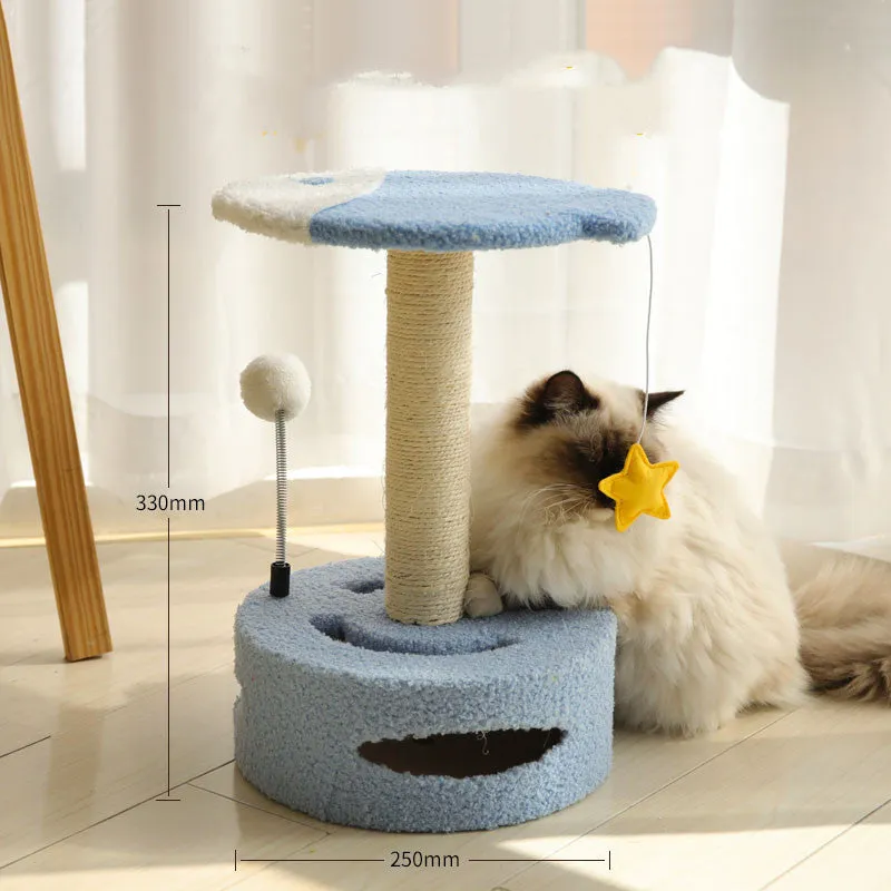 Kitten cat climbing frame with sisal scratching board and interactive play device, stable chassis