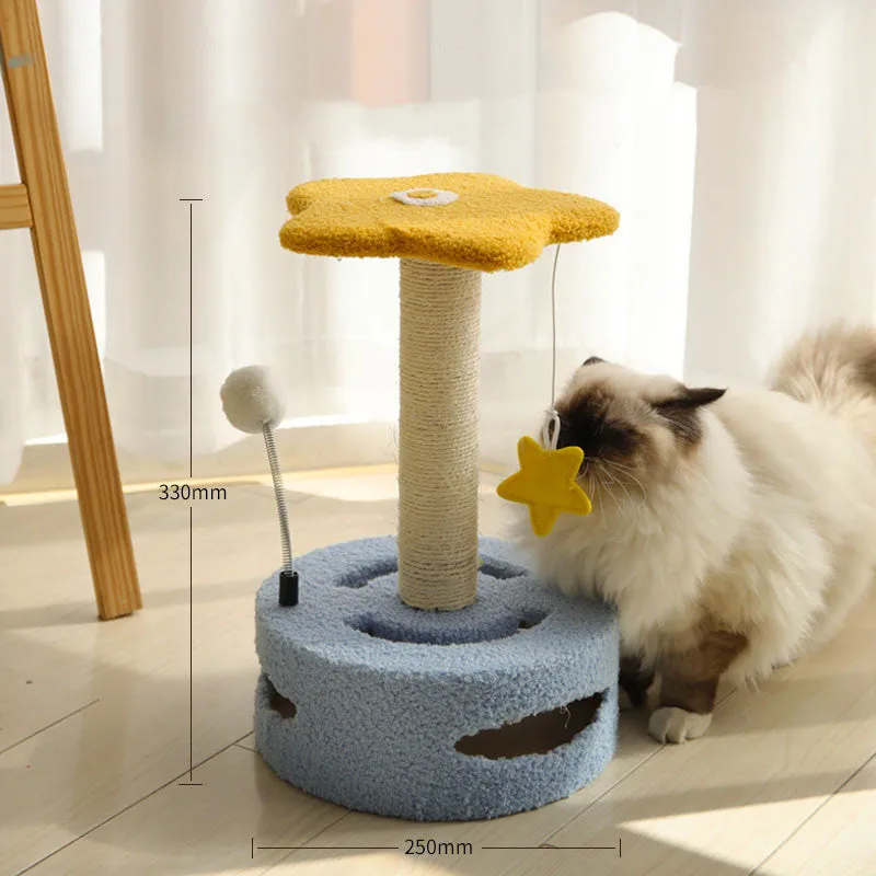 Kitten cat climbing frame with sisal scratching board and interactive play device, stable chassis