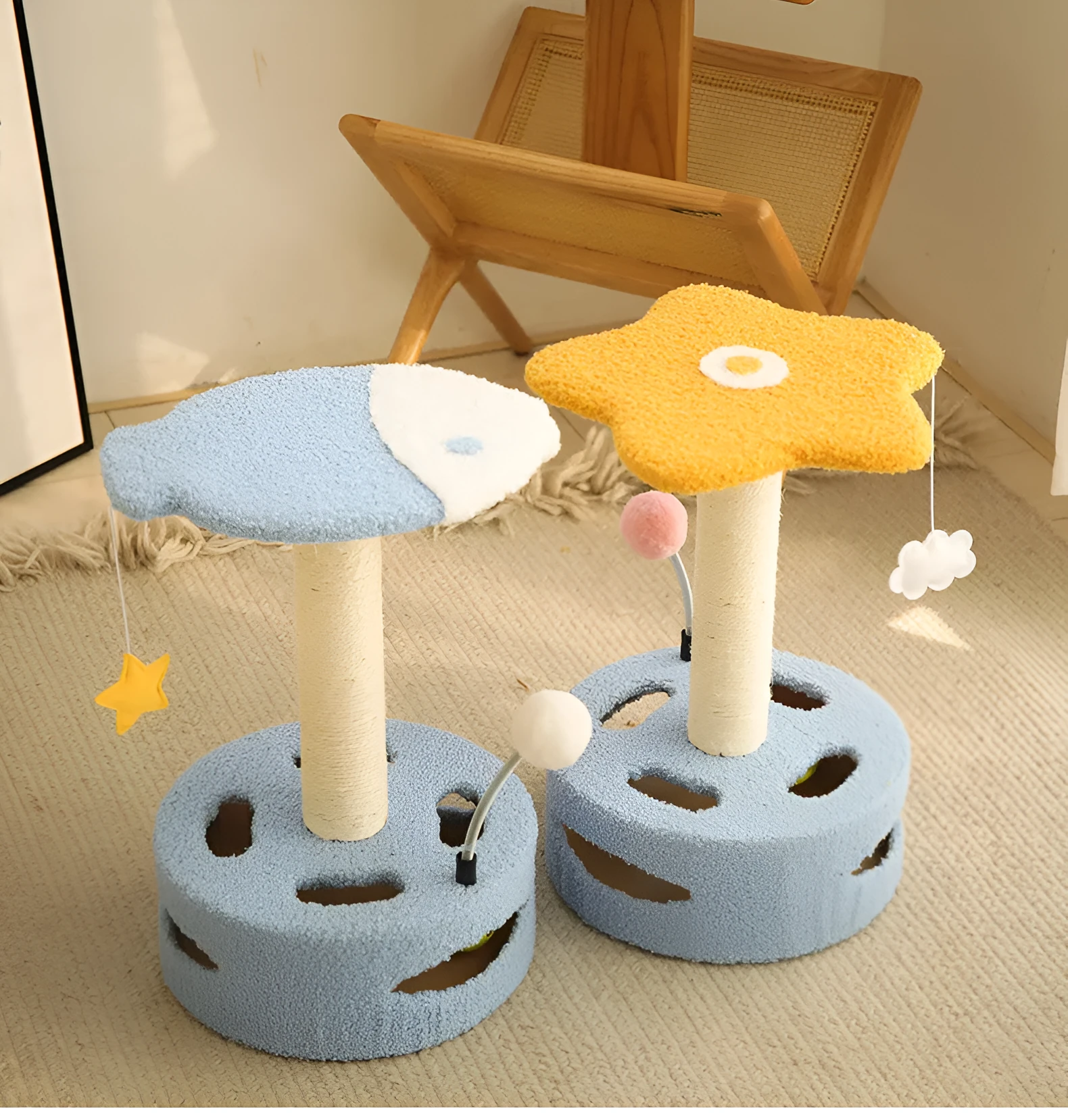 Kitten cat climbing frame with sisal scratching board and interactive play device, stable chassis