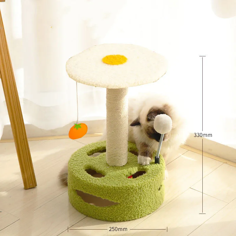 Kitten cat climbing frame with sisal scratching board and interactive play device, stable chassis