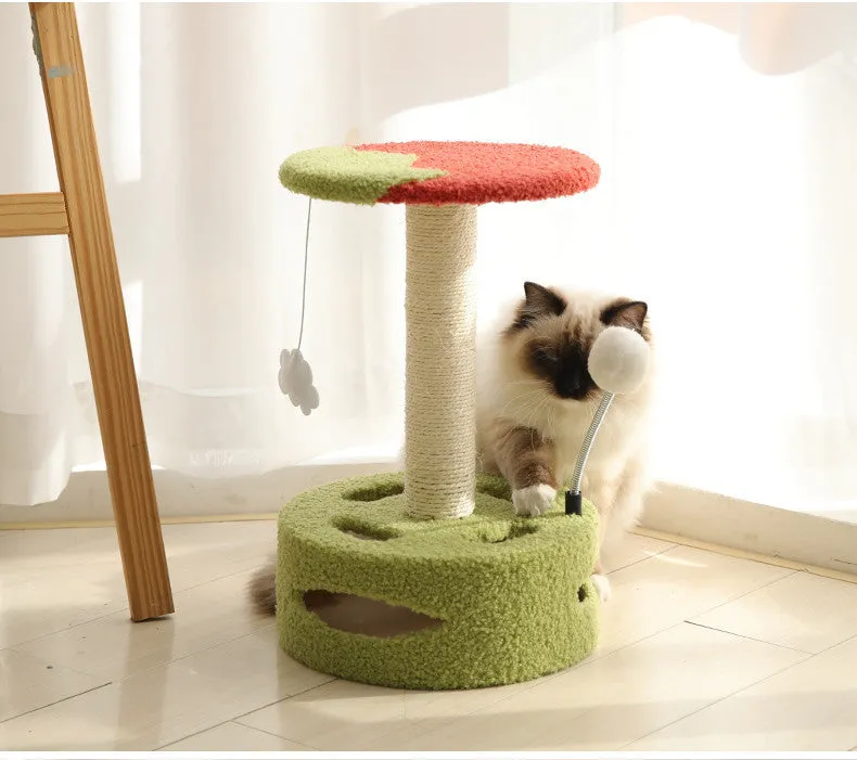 Kitten cat climbing frame with sisal scratching board and interactive play device, stable chassis