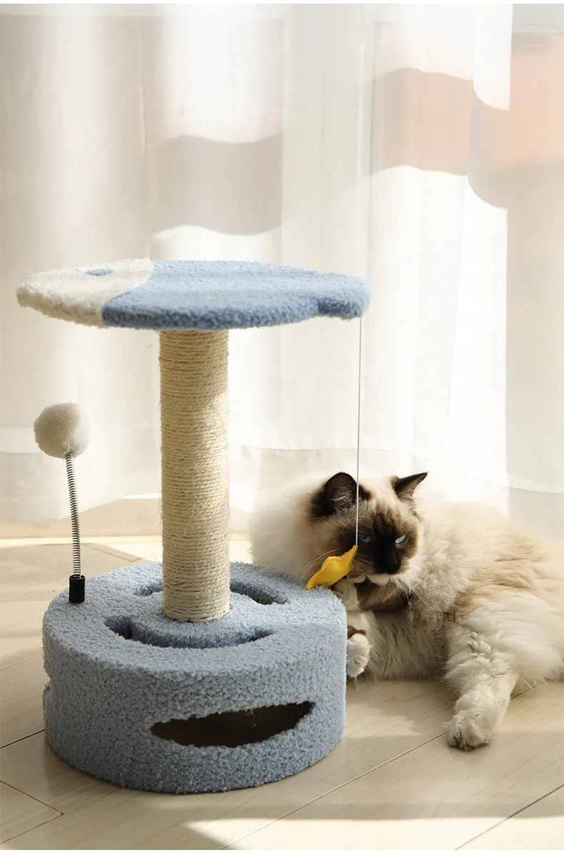 Kitten cat climbing frame with sisal scratching board and interactive play device, stable chassis