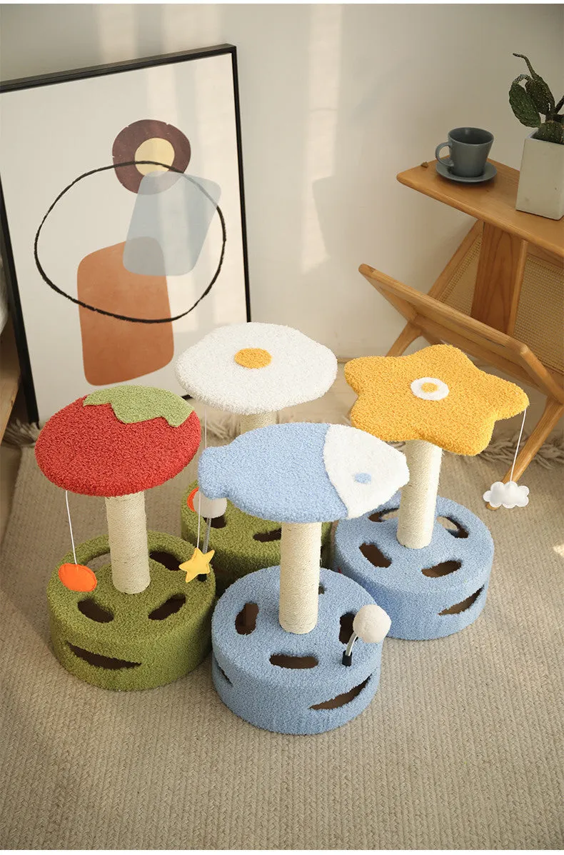 Kitten cat climbing frame with sisal scratching board and interactive play device, stable chassis