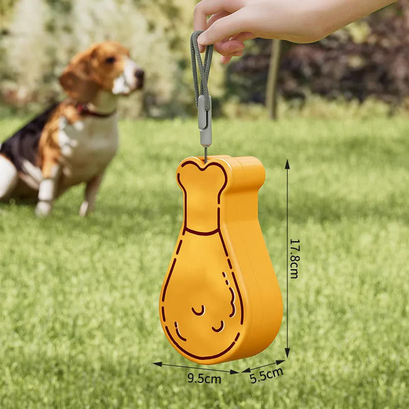 Orange and white portable pet water bottle with attached food container for dogs and cats