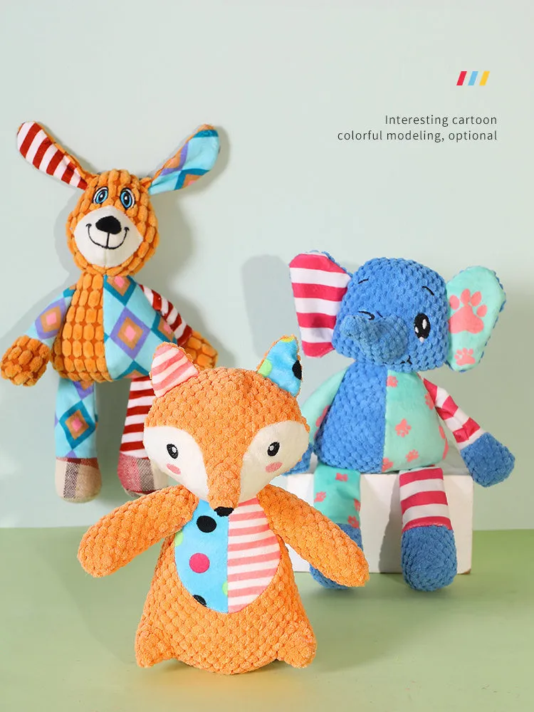 Plush squeaky dog toy in collision colour for small and large dogs, bite-resistant fabric