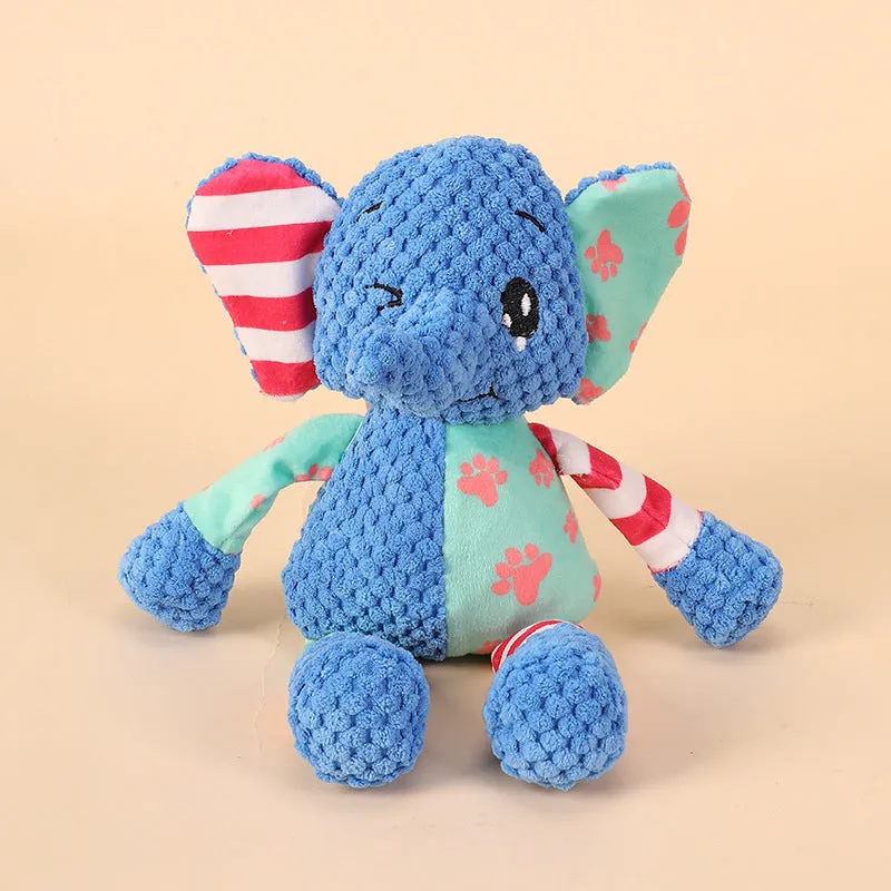 Plush squeaky dog toy in collision colour for small and large dogs, bite-resistant fabric