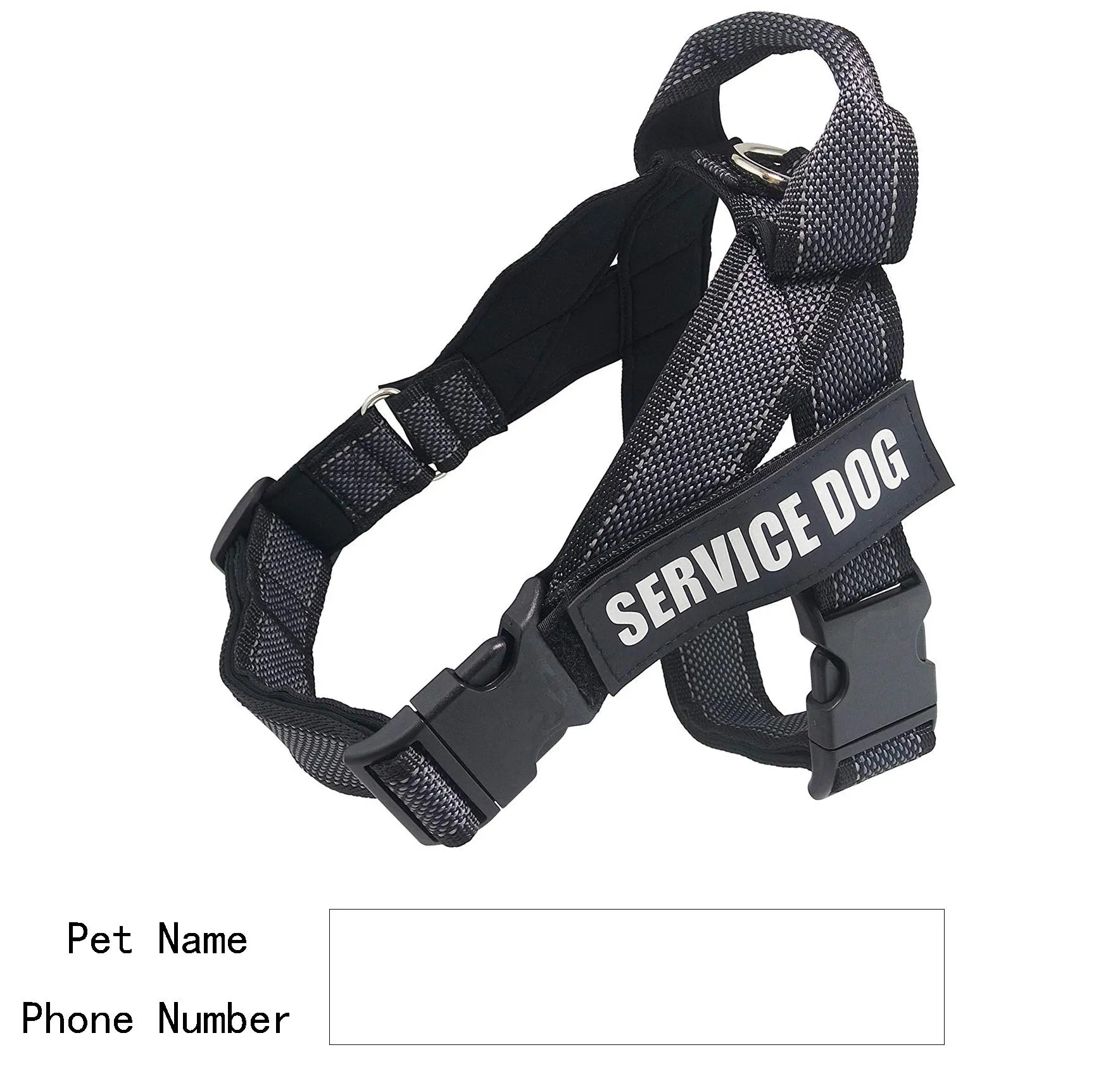 Personalise pet harness reflective adjustable vest for dogs, black colour, side view