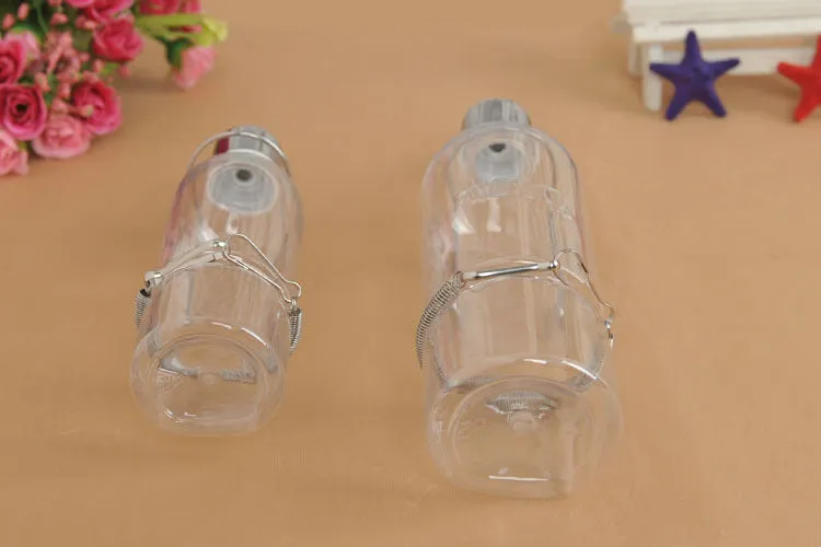 Transparent hanging water feeder bottle for small pets with stainless steel faucet, 180ml and 350ml capacities