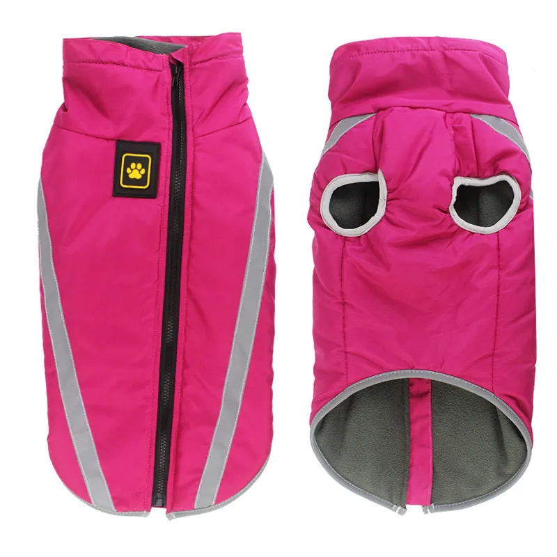 Thickened reversible polar fleece dog coat in blue for small to large dogs with windproof polyester shell