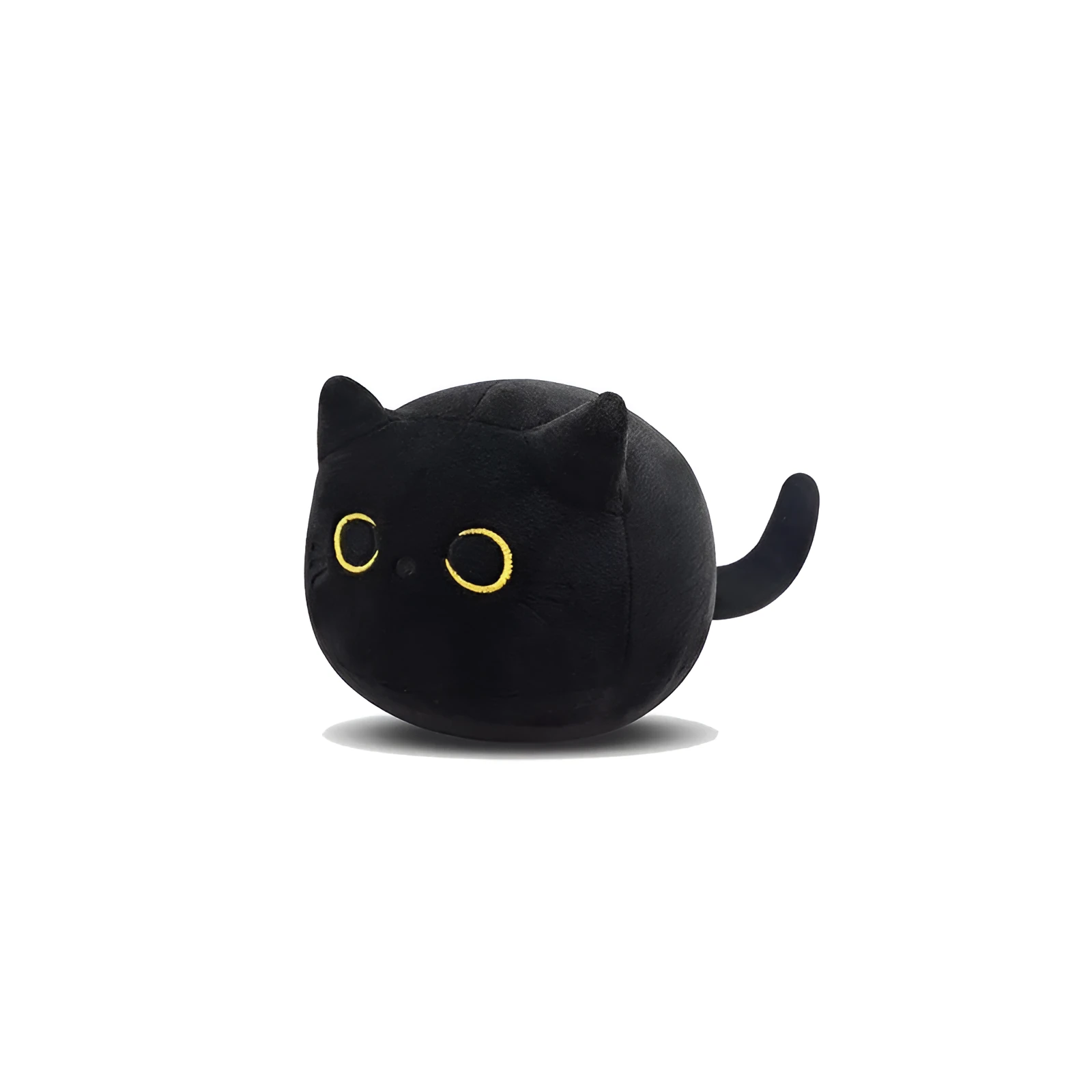 Fluffy black cat plush toy stuffed animal pillow cushion on a neutral background