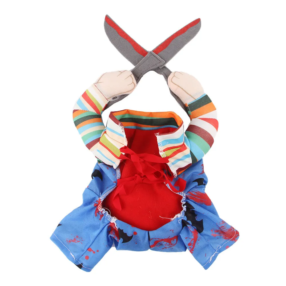 Pet Halloween costume scissor hand suit with adjustable straps on a cat, polyester, size S-XL