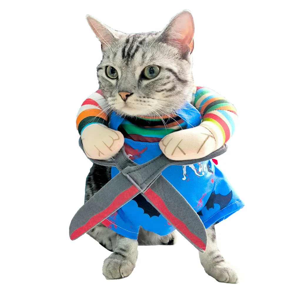 Pet Halloween costume scissor hand suit with adjustable straps on a cat, polyester, size S-XL
