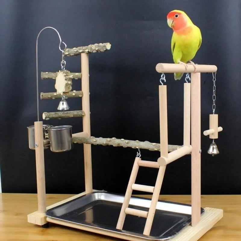 Pepper wood parrot toy stand with tiger skin peony pattern and sub-stand pole