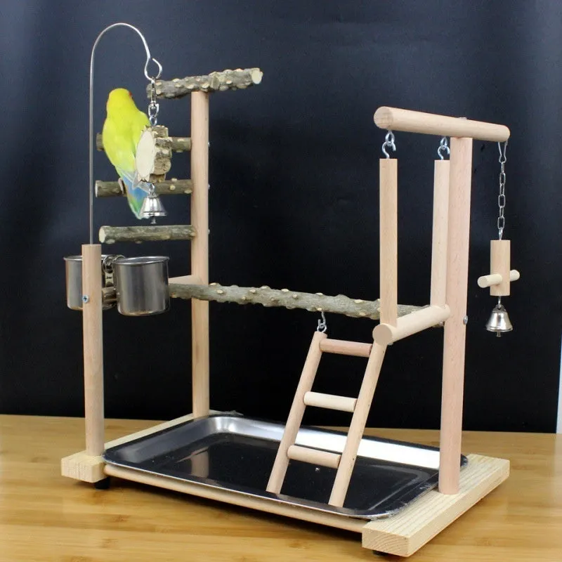 Pepper wood parrot toy stand with tiger skin peony pattern and sub-stand pole