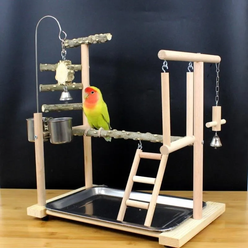 Pepper wood parrot toy stand with tiger skin peony pattern and sub-stand pole