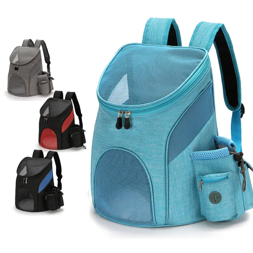 Foldable nylon mesh pet backpack in grey with adjustable shoulder straps and mesh ventilation panels