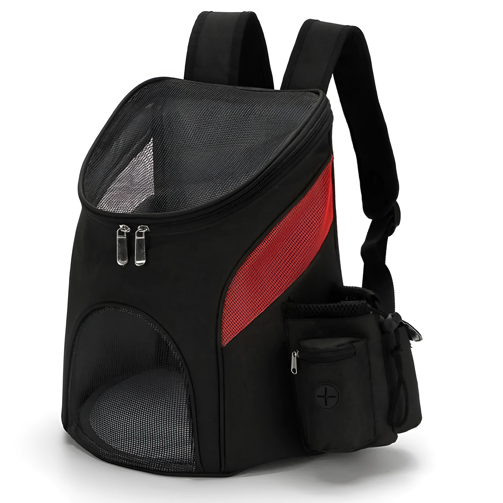 Foldable nylon mesh pet backpack in grey with adjustable shoulder straps and mesh ventilation panels
