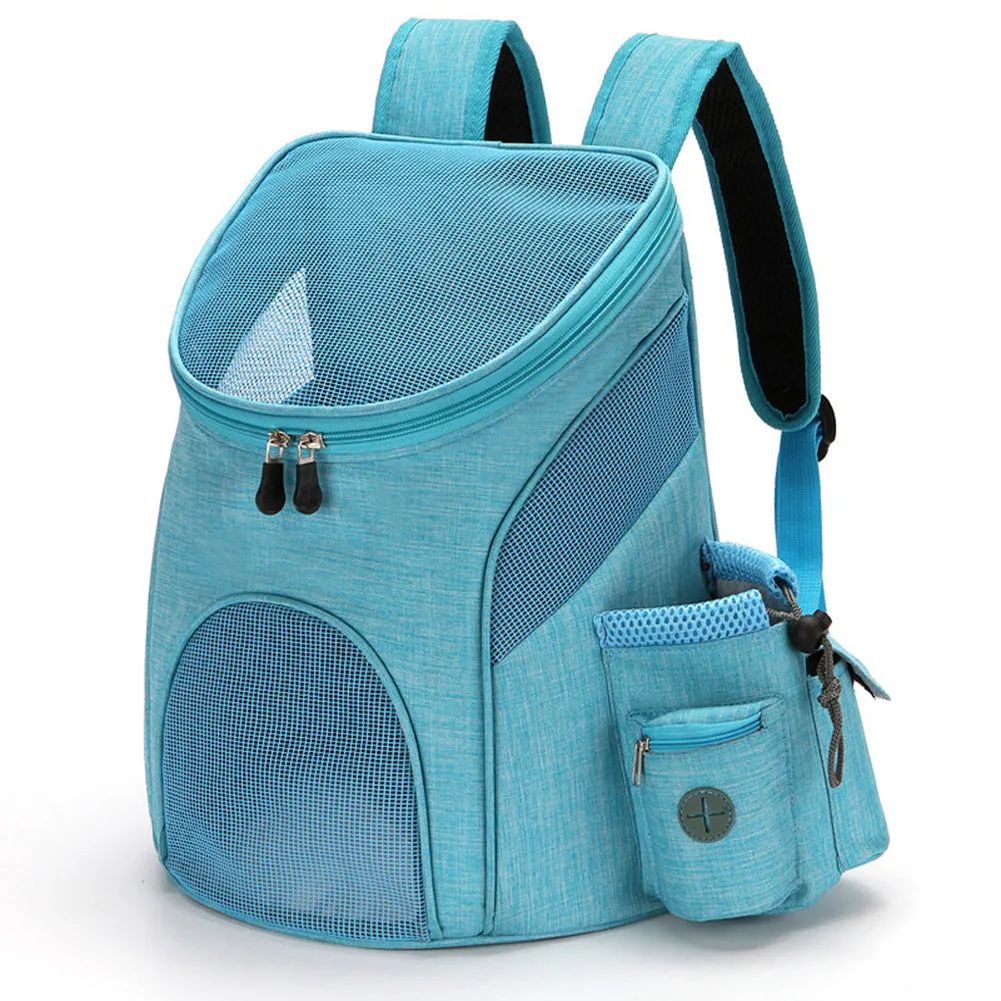 Foldable nylon mesh pet backpack in grey with adjustable shoulder straps and mesh ventilation panels