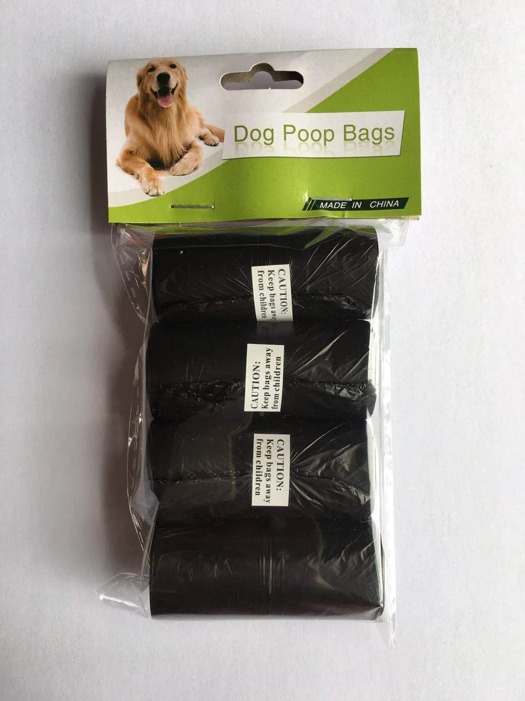 PE degradable pet waste pickup bag flat mouth design 32cm length grass green roll packaging