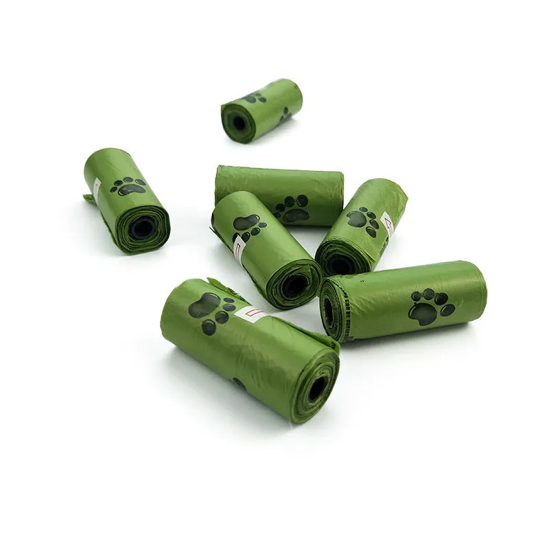 PE degradable pet waste pickup bag flat mouth design 32cm length grass green roll packaging