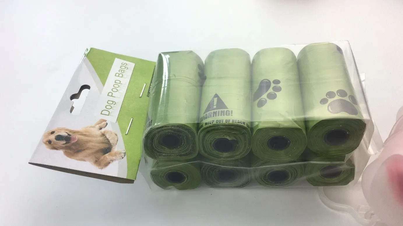 PE degradable pet waste pickup bag flat mouth design 32cm length grass green roll packaging