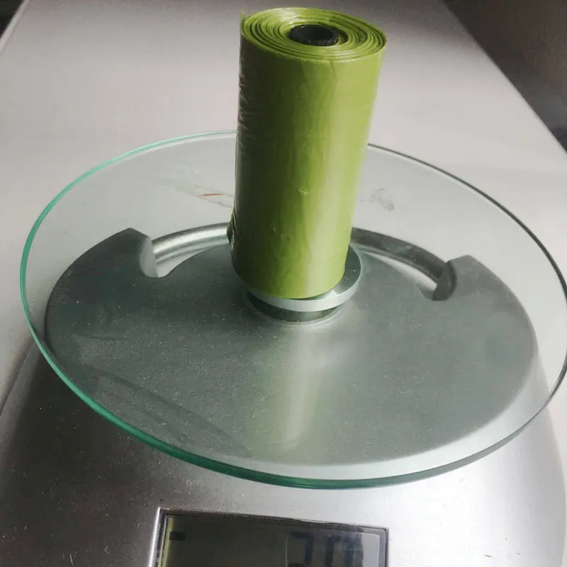 PE degradable pet waste pickup bag flat mouth design 32cm length grass green roll packaging