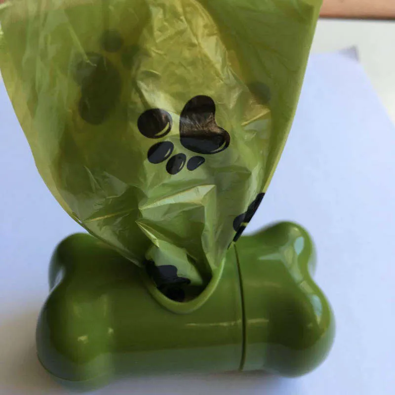 PE degradable pet waste pickup bag flat mouth design 32cm length grass green roll packaging